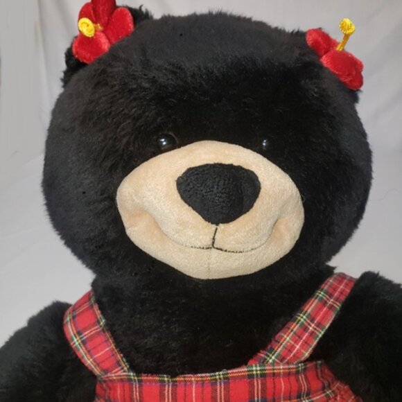 BAB Black Teddy Bear with Plaid dress & Bloomers & Flower Hair ties - Picture 3 of 5